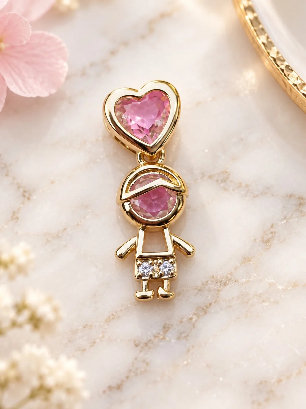 14k. Laminated Gold Clear Crystal Heart Kids Charm Pendant